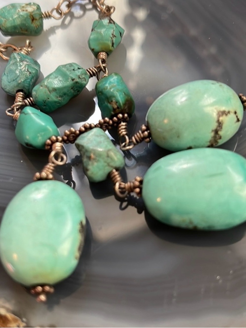 Artisan Organic Sterling Silver Turquoise 2 Strand Necklace - Picture 5 of 6